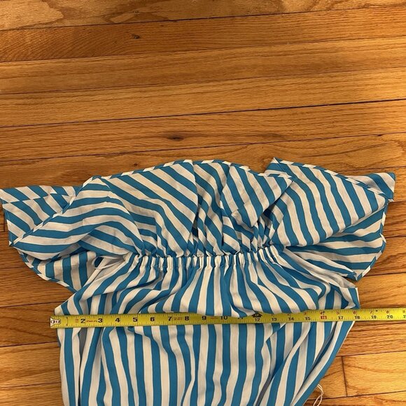 Trina Turk NWT‎ Salima 2 Midi Off-The-Shoulder Dress in Blue Stripe Size Large - Picture 12 of 12